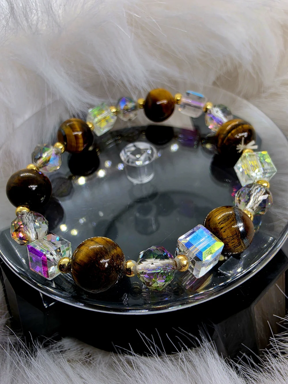 Tiger's Eye & Crystal Stretch Bracelet - Brown Tiger's Eye Protection Bracelet